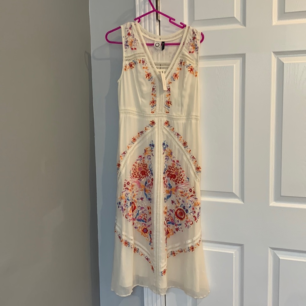 Anthropologie midi off white with embroidery dress